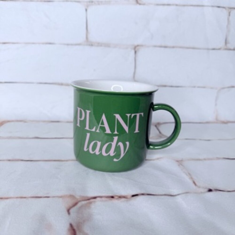Sweet Water Decor Plant Lady Coffee Mug Green with pink letters